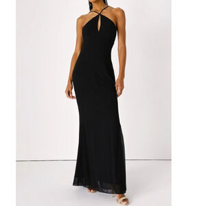 LULU'S S Here for Amour Black Halter Neck Sleeveless Mermaid Maxi Dress NEW B36